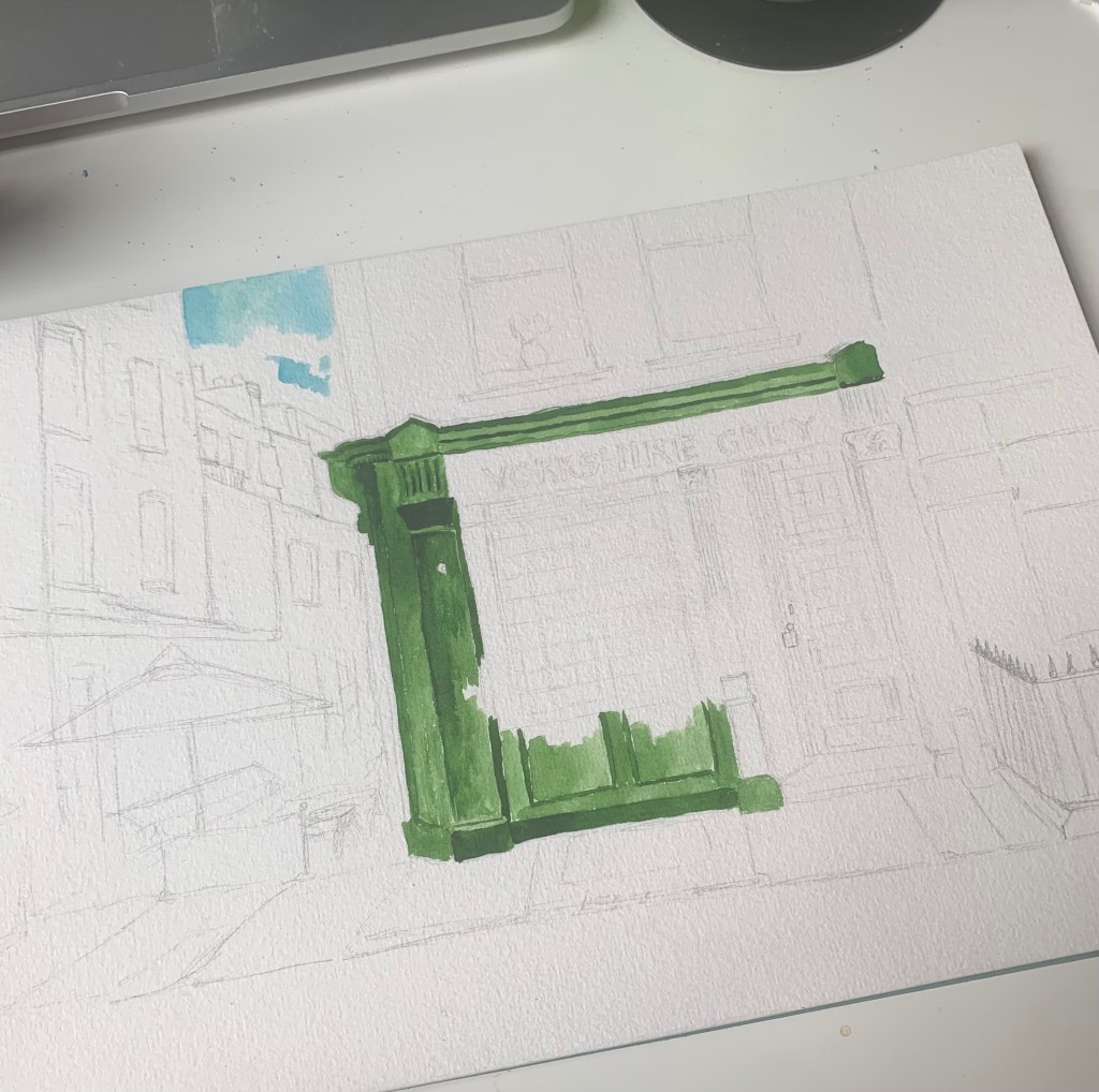 watercolour painting with pubs