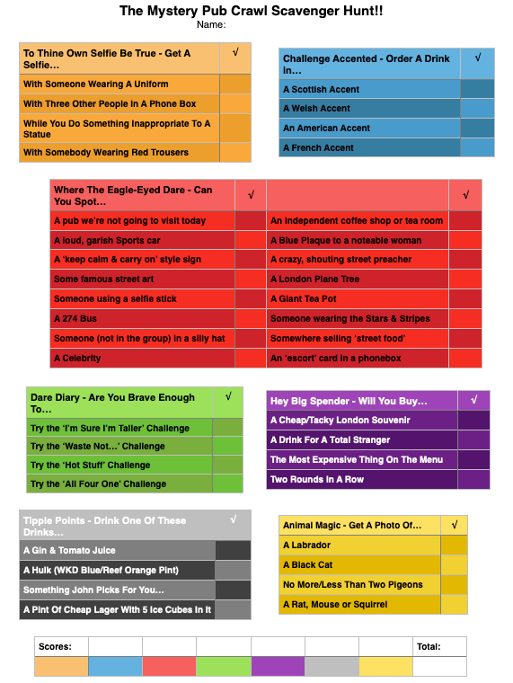 pub crawl scavenger hunt